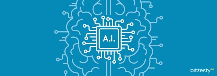 An icon representing artificial intelligence with a blended pattern image of an electrical circuit board and human brain.
