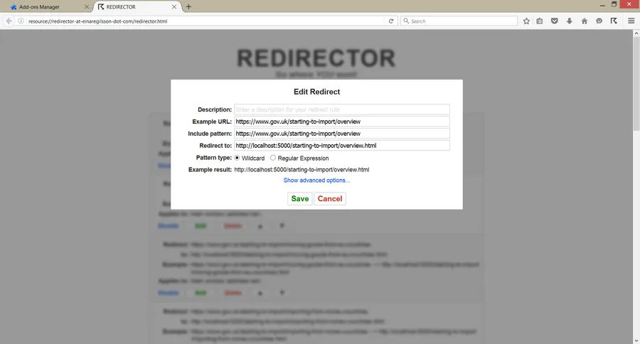 Redirector - Localhost setup
