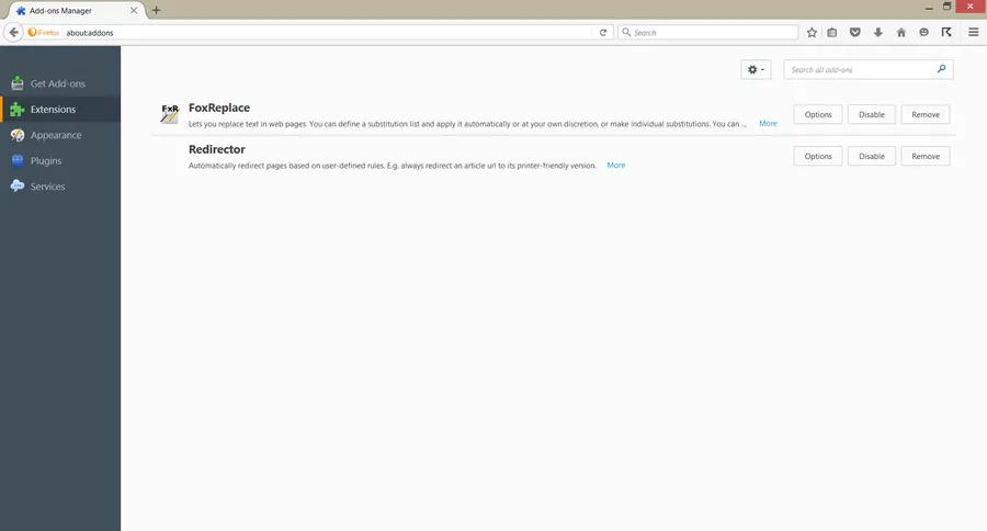 Firefox addon page