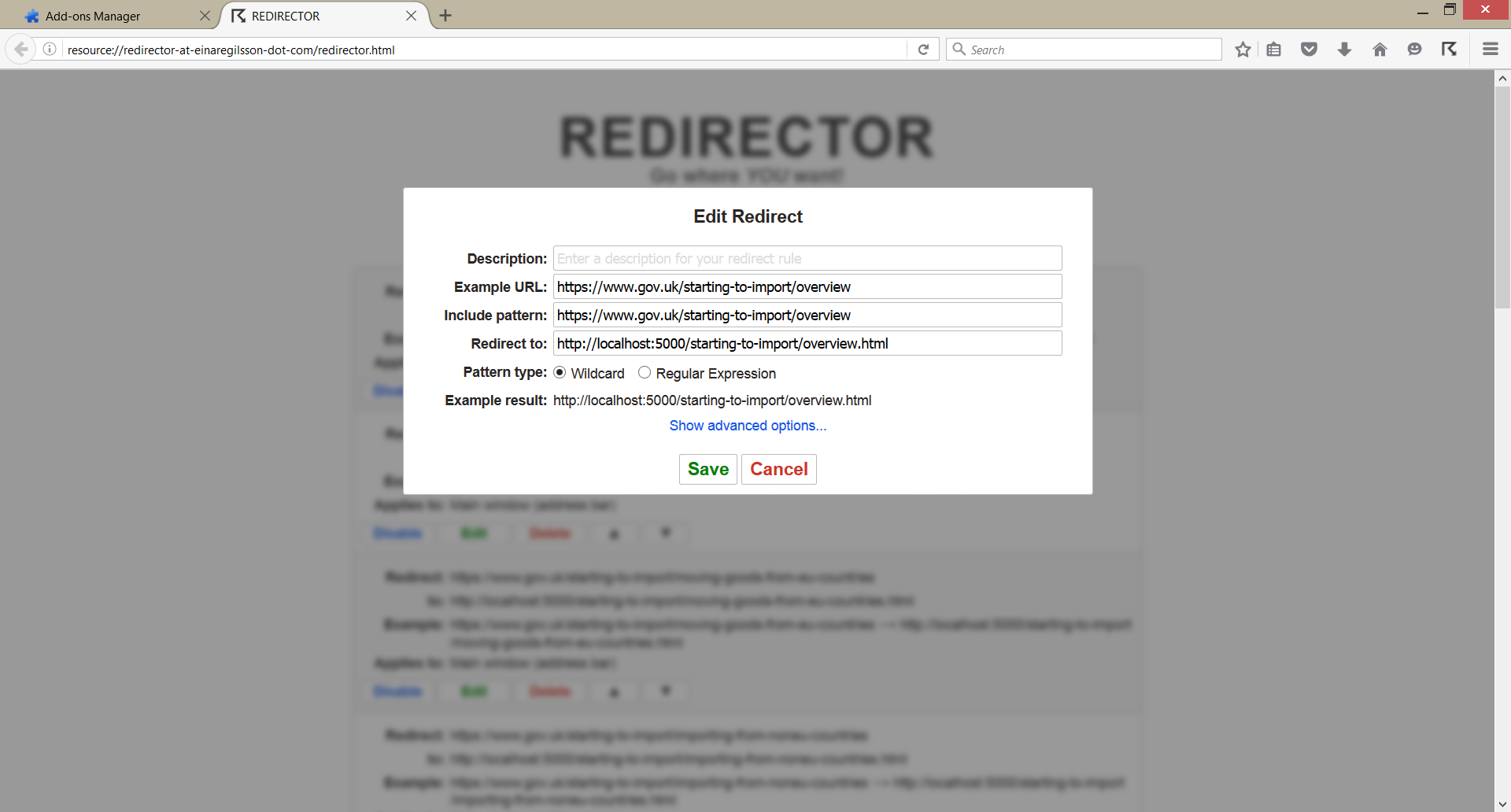 Redirector - Localhost setup