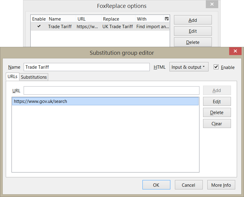 FoxReplace substitution group editor