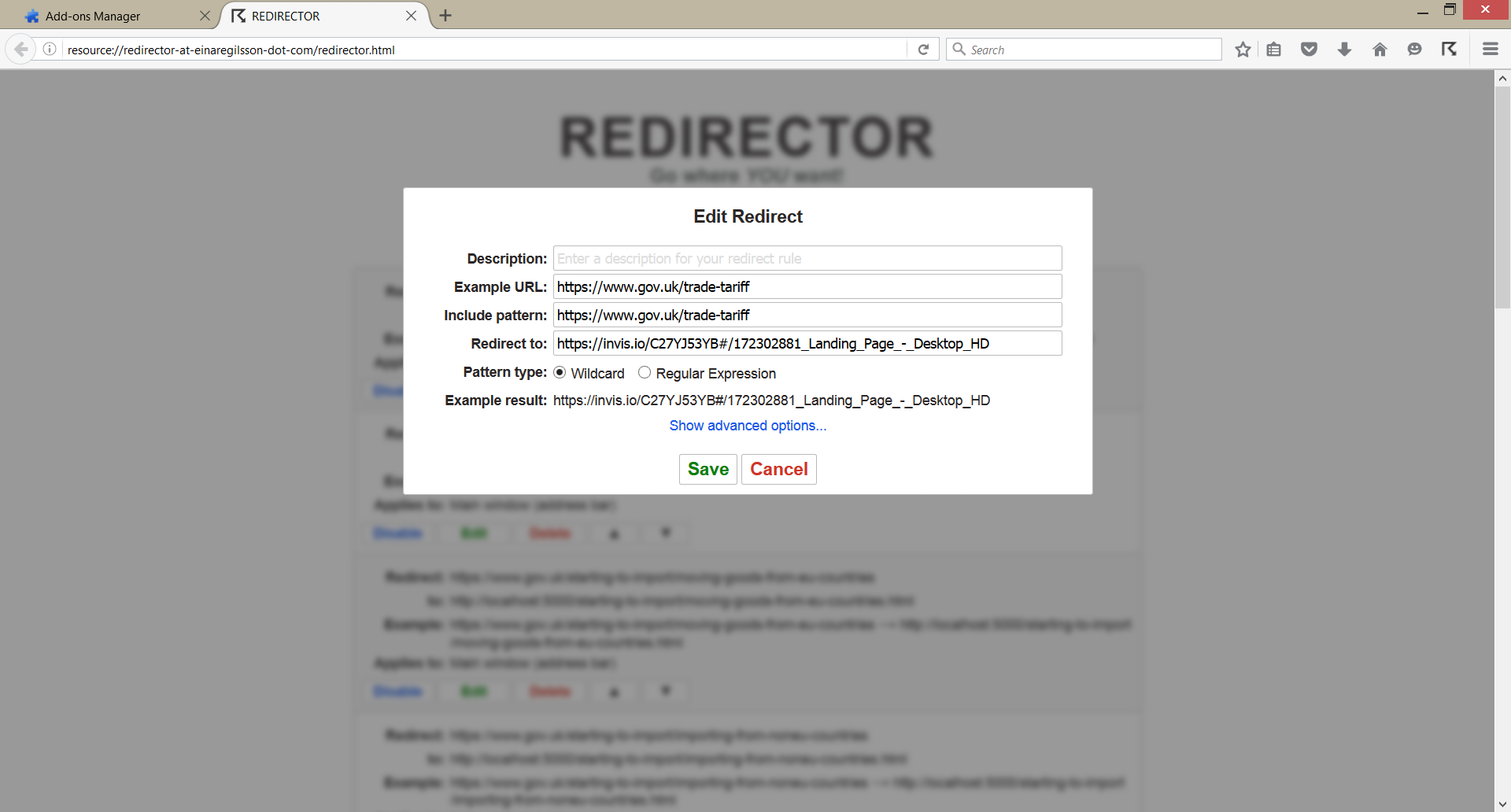Redirector - Edit redirect