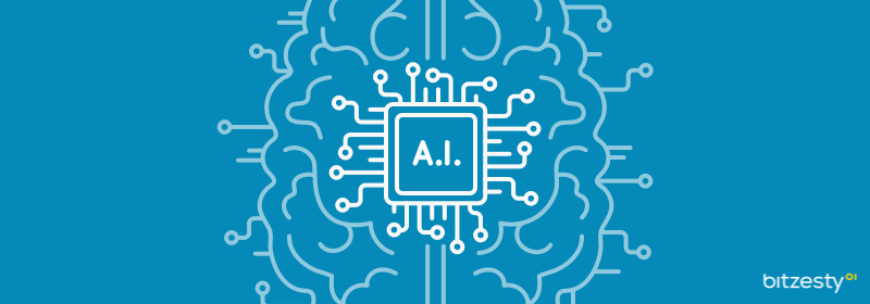 An icon representing artificial intelligence with a blended pattern image of an electrical circuit board and human brain. 