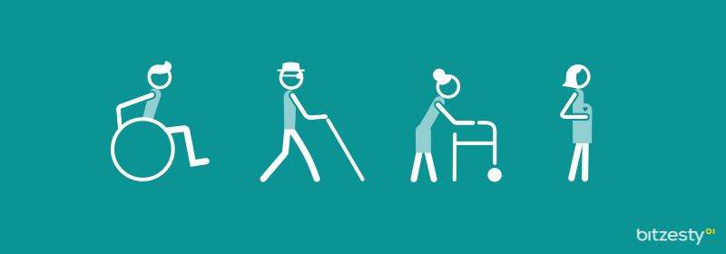 An image of icons representing people of different ages and abilities, including someone using a walking stick, a pregnant woman and a wheelchair user. 
