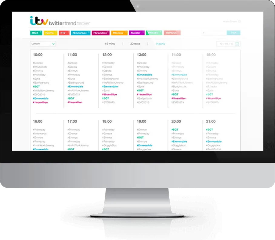 Screen showing ITV website