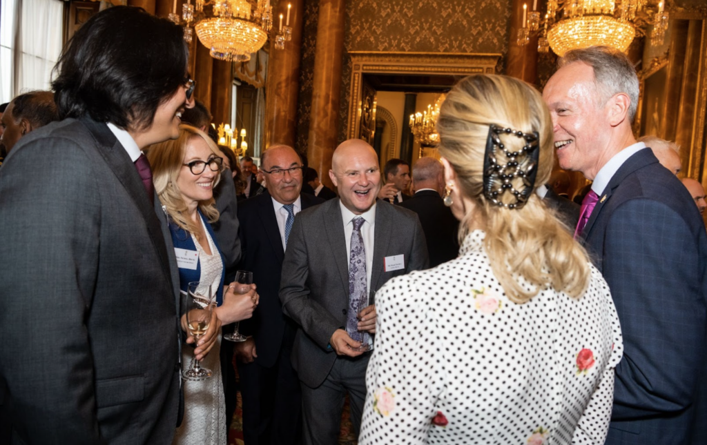 Matthew Ford, co-founder of Bit Zesty, with Kings Awards for Enterprise secretary Nicola  Burno, and Sophie, Duchess of Edinburgh.